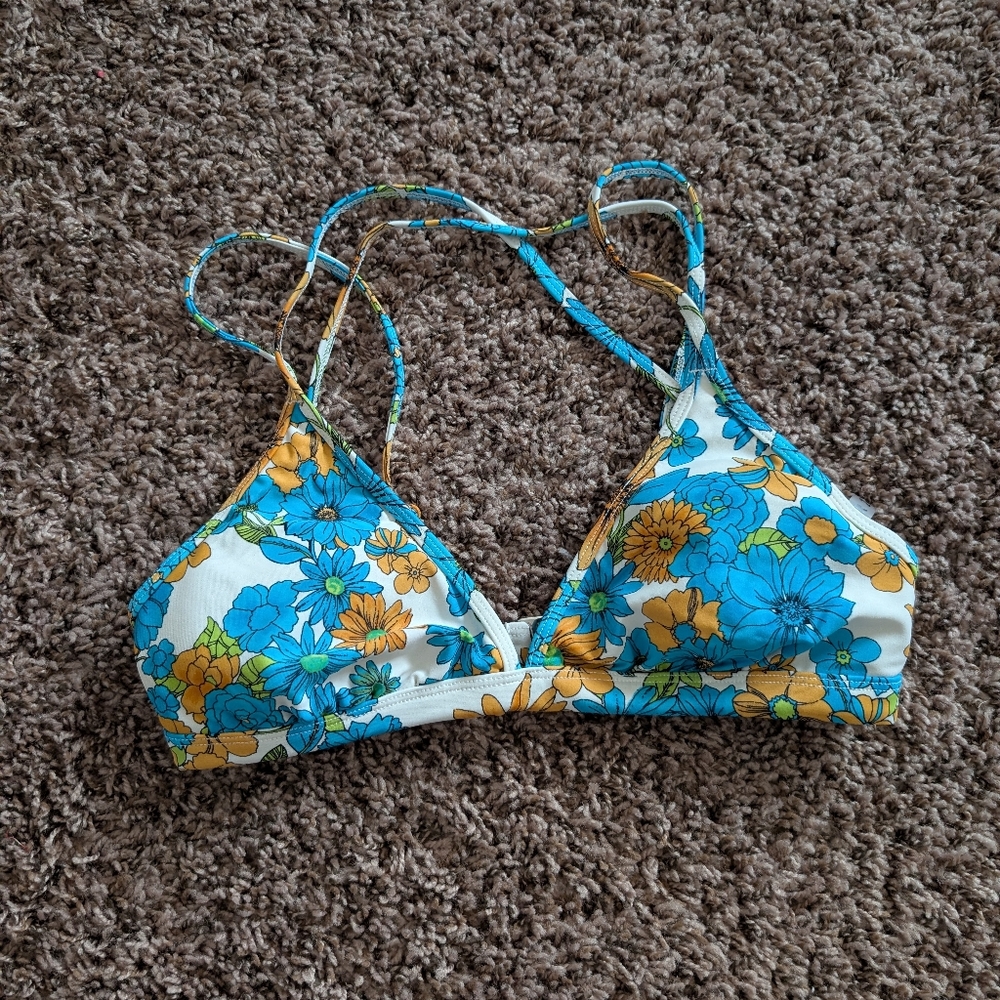 Floral Bikini Top With Padding Size Medium - Blue and Orange